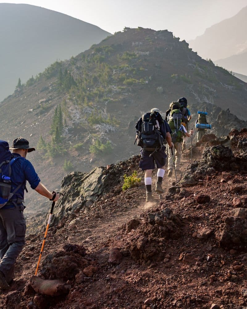 Travelers exploring a scenic destination